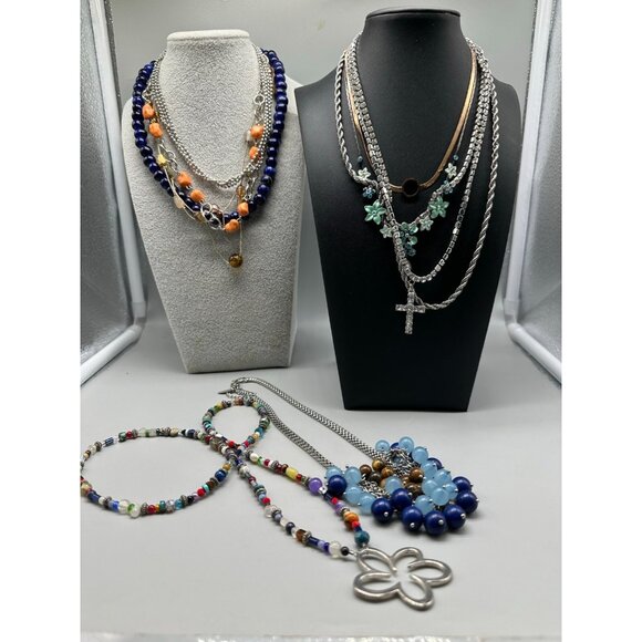 Necklace Lot Mixed Styles Beaded Chain Rhinestone Charm Statement Jewelry - Picture 1 of 8